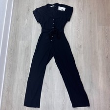 MNG MANGO Short Sleeve Button Down Jumpsuit Size XS Black