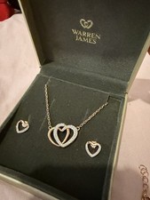 Warren James Love Heart Pendant Necklace And Earrings Rose Gold Plated Boxed
