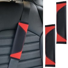 2 PCS Car Seat Belt Cover Pad, Carbon Fiber Safety Seatbelt Shoulder Black Red