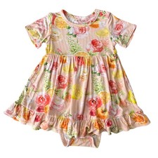 POSH PEANUT Fruit Bodysuit Dress Girls 18-24 Ruffled Twirl Lemons Peaches Floral