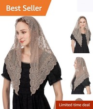 Beige Triangle Lace Chapel Veil - Vintage Inspired Mantilla Scarf for Worship