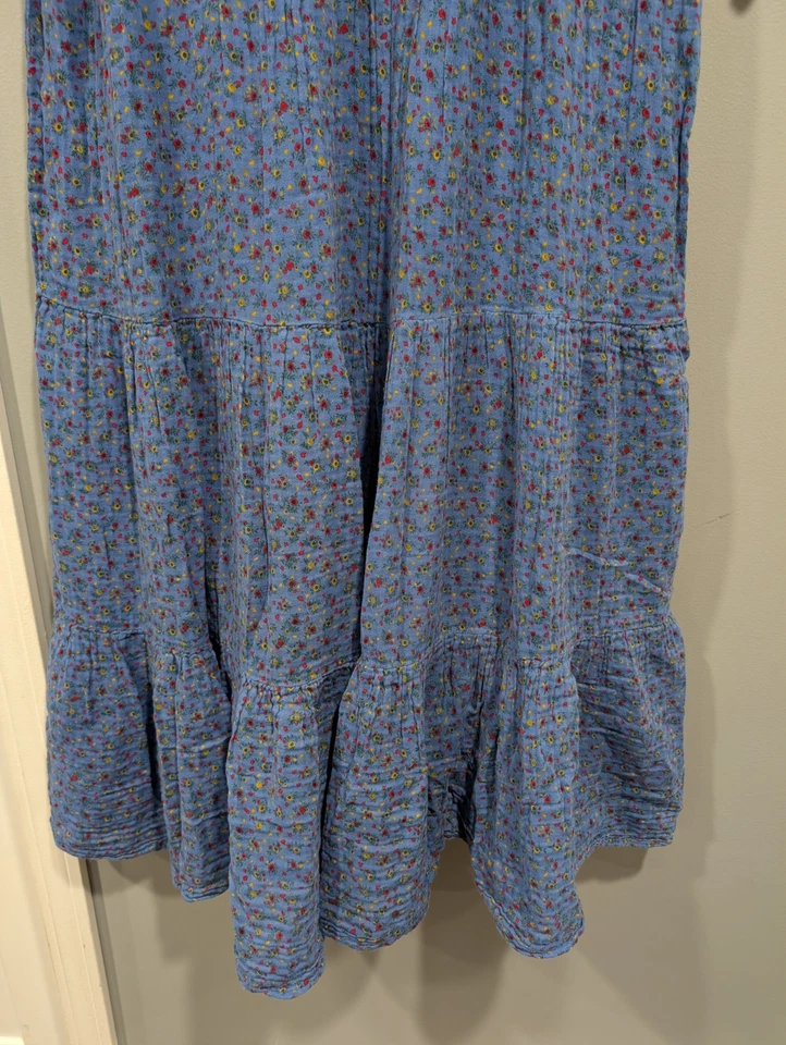 Vestido midi Madewell azul floral manga corbata calicó capas talla grande Cottagecore Foto 3 de 4