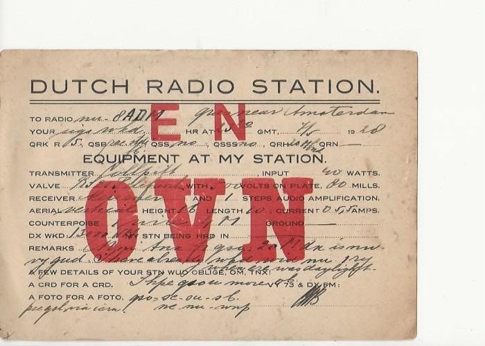 1928  EN 0VN  near Amsterdam Holland   QSL radio postcard
