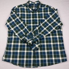 Eddie Bauer Shirt Mens 2XL Green Blue Plaid Flannel Long Sleeve Button Down