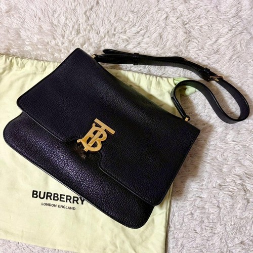 Good Condition Burberry 2way Shoulder Bag TB Logo Gold Hardware Pebbled Leather