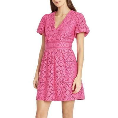 Donna Morgan Womens Pink  Shirt Dress Short Sleeve Cotton Blend Size 8