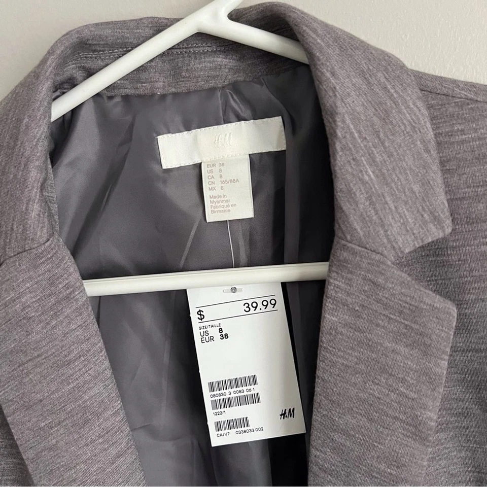 H&M New Grey Blazer Suit Suiting Neutral Office Career Corporate Classic Size 8 - Image 4 of 4