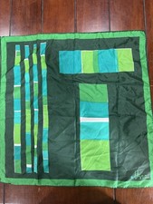 Vintage 1970s Vera Nylon Scarf Geometric Green Blue Black White Logo Ladybug