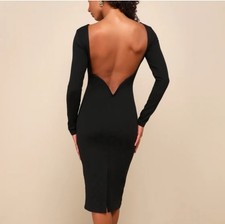 NWT Lulus Black Bodycon Knit Backless Open Back Long Sleeve Knee Dress Large 