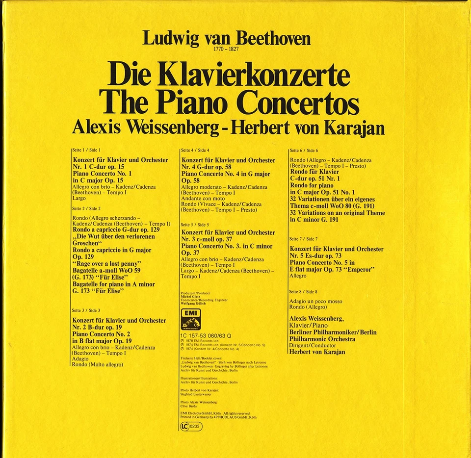 BEETHOVEN 5 Piano Concertos WEISSENBERG KARAJAN EMI C157-53060 4LP Box QUADRO - Image 2 of 3