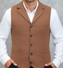 Men's Waistcoat Wool Tweed Business Suit Barge Collar Warm Vest