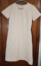 VTG 1960s Mod Shift Dress Peach White Geometric Jacquard Textured Talon Zip M/L