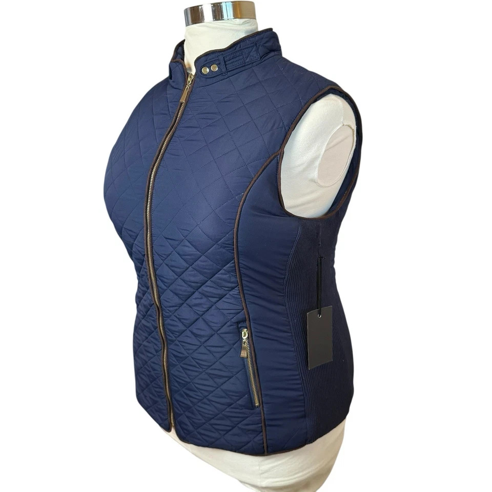 Active USA Womens Quilted Puffer Vest Full Zip Navy Blue 2X Fleece Lined Classic - Image 3 of 4