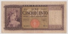 Vintage Italy 500 lire Banknotes, year 1947 Banknotes