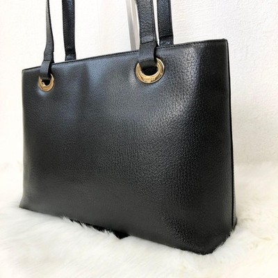 GUCCI Black Shiny Leather Shoulder Bag Tote Formal Authentic Vintage