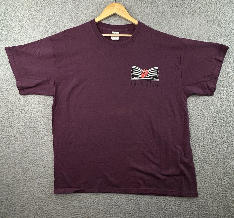 VTG Rolling Stones Local Crew T  XL Burgundy Shirt A Bigger Bang Tour 2005-6 - Image 2 of 4