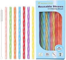 Reusable Stirrer Straws W/ Cleaner Brush Short Assorted color Plastic Pipes fit