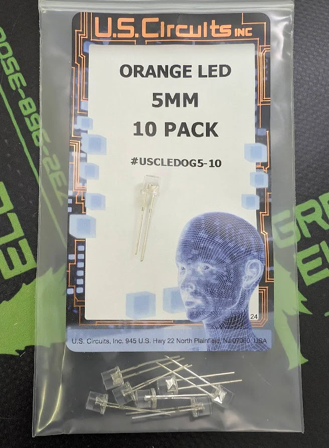 Usc-Ledog5-10 - Us Circuits - Orange 5Mm Led, Flat-Top Lens, Pack Of 10