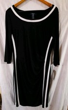 Chaps Womens Xl Rushed 3/4 Sleeve Sheath Black White Trim Dress NWT $95
