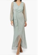 Adrianna Papell Metallic Long Sleeve Mesh High Low Dress / Gown, Size 8