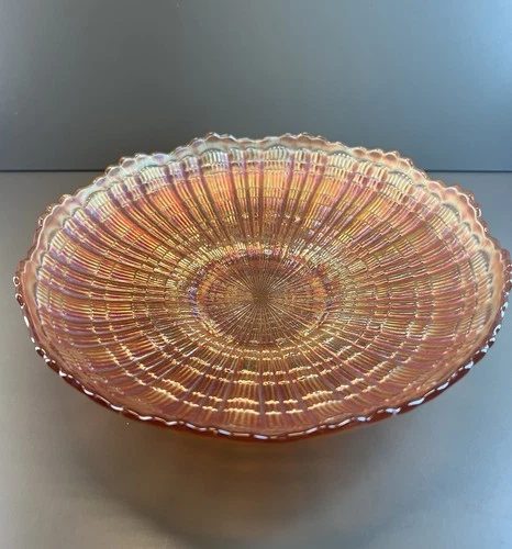 Fenton Marigold “Plaid” Carnival ICS Low bowl 8.5in  Antique Circa 1924 EUC