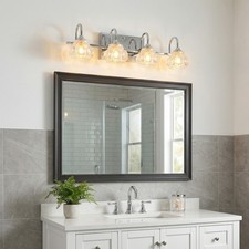23'' Vanity Light 4 Lights Chrome LED Bathroom Mirror Crystal Shade Wall Fixture