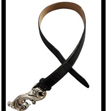 Brighton Womens Black Crocodile Embossed Leather Belt Silver Scroll Buckle M