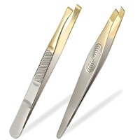 Pinzette Set, Edelstahl, 2 StüCk, Augenbrauen, Splitter, Gold/Silber, 87Mm
