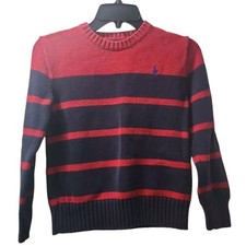 Polo Ralph Lauren Striped Knit Sweater Crew Neck Red Blue M 10-12 
