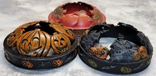 Yankee Candle Halloween Haunted House Pumpkins Apples Metal Lid Lot 3 Toppers