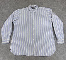 Vintage Ralph Lauren Shirt Men's XL Blue Striped Classic Fit Button Up Cotton
