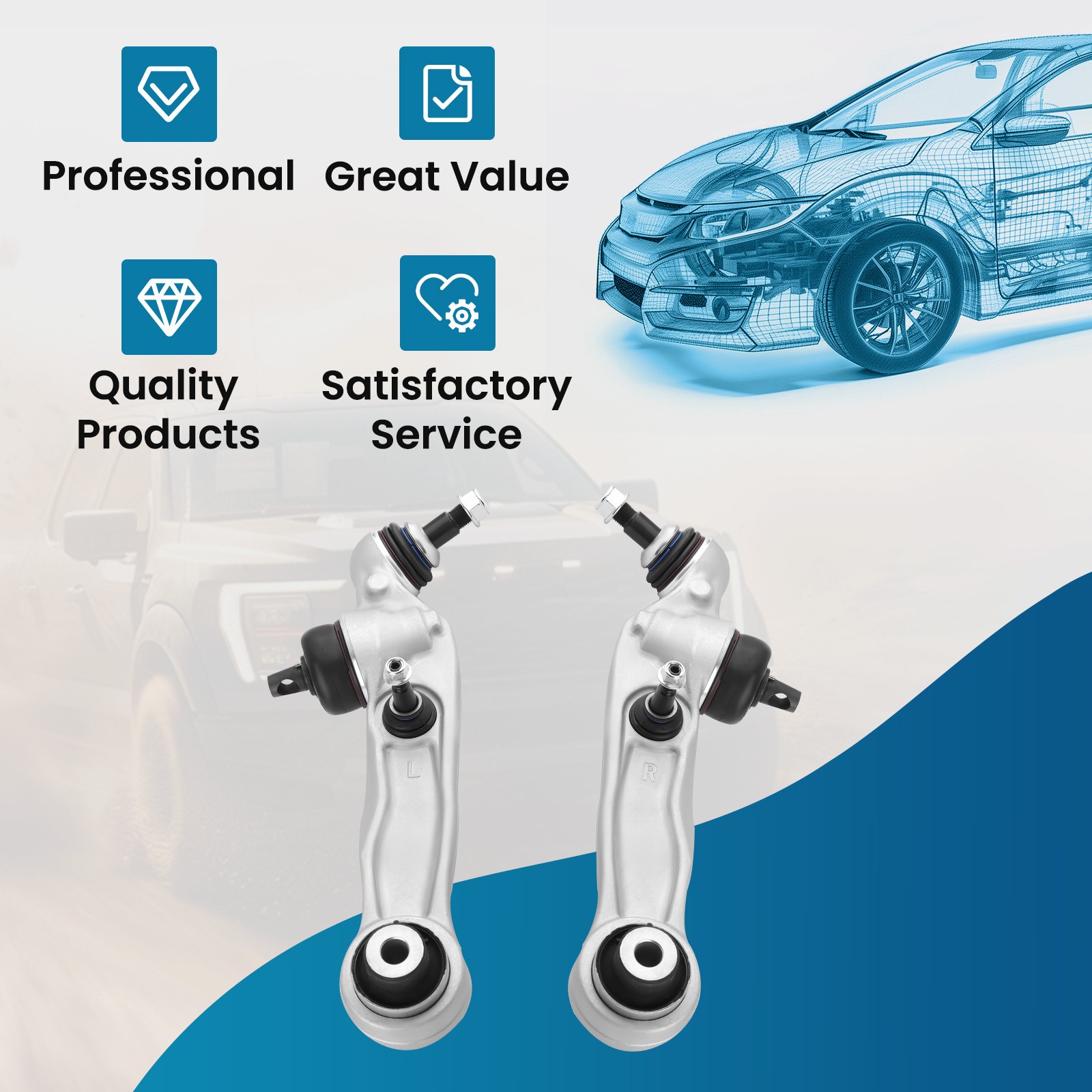 Pair Front Lower Control Arm w/ Ball Joint for 2008-2019 Ghost RR4 Wraith Dawn