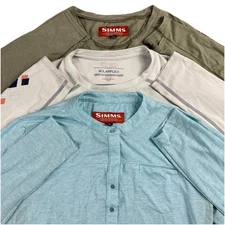 Lot Of 3 Simms Fishing Shirts Women’s M Solarflex Henley Blue Green Lightweight