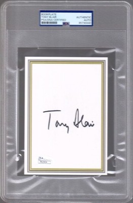 TONY BLAIR HAND SIGNED 4x6 BOOKPLATE      UK PRIME MINISTER      JSA+PSA SLABBED