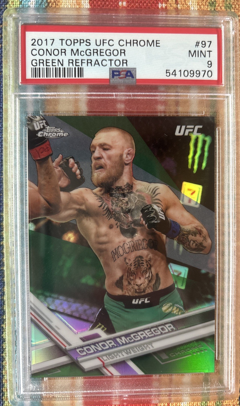 2017 Topps Chrome UFC Conor McGregor #97 Green Refractor /99 PSA 9