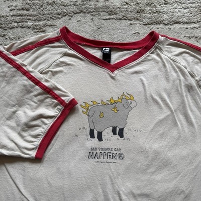 Vintage Bad Things Can Happen Sheep On Fire Ringer Tee USA Made Men s XL Obscure