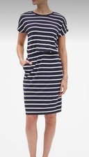Banana Republic Sz XS Striped Knit Dress Blue White Coastal Chic Pocket Casual
