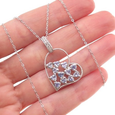 Chuck Clemency 925 Sterlingsilber echter Tansanit weißer Topas Herz Halskette 20''