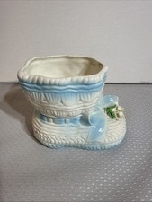 Ruben's Original Blue Baby Bootie Planter With Yellow Flowers 1960s 300B