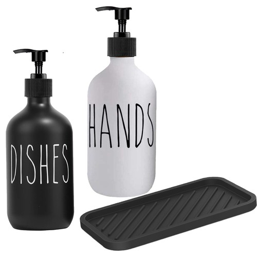 500ML Soap Dispenser Tray Set For Kitchen Bathroom Sink HANDS / DISHES Bottles - Picture 21 of 25