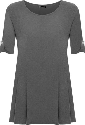 Womens Short Turn Up Sleeves Plus Size Button Ladies Flared Swing Dress Long Top - Picture 11 of 44