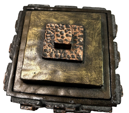 Unico portagioie geometrico decorativo azteco color rame 5”x4”x4” ceramica? - Foto 6 di 10