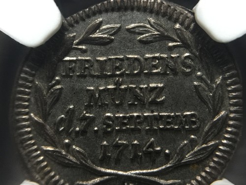 GERMANY 1714: Hall. Free City silver Pattern "Peace of Baden" 1/4 Ducat NGC MS63 - Picture 11 of 11