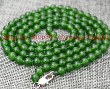 Natural 8mm Green Jade Round Gemstone Beads Necklace 36  AAA