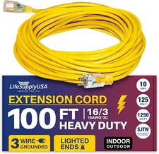 100ft Power Outdoor Extension Cord & Indoor - Waterproof Electric Drop Cord C...