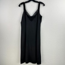 Vanity Fair Slip Dress Womenss 38 Black Stretch Floral Lace Lingerie Nylon