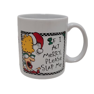 Hallmark ''If I Act Merry Please Slap Me'' Christmas Coffee Mug Tea Cup Ambassador