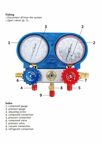 R134a A/C Refrigerant Kit,Pump Manifold Gauge Air Freon Vacuum Recharge Set HVAC - Picture 6 of 12