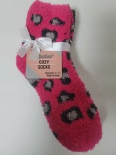 New Ladies Cozy Socks Pink/Dark Gray Stripe/Pink/Gray Dots Shoe Sz 4-11 - 2 pair