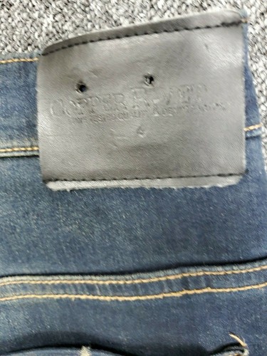 Copper Rivet Men Size 40 34 Distressed Dremeled Moto Dark Blue Jeans Zippers EUC - Picture 10 of 11